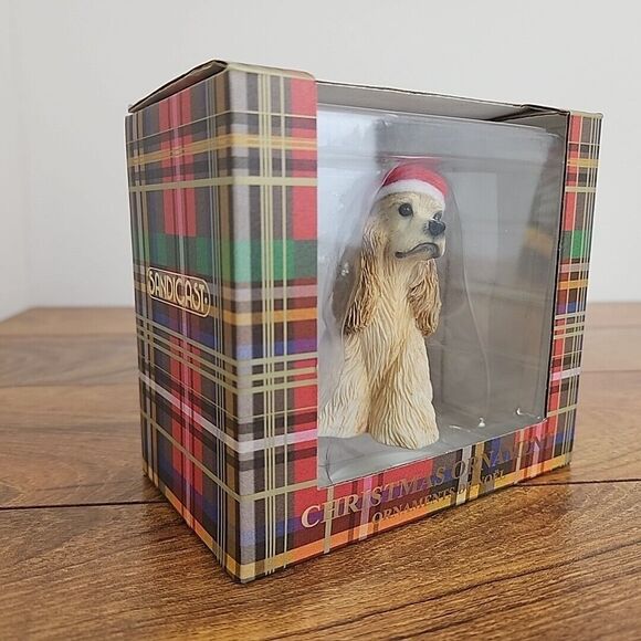 Sandicast Christmas Ornament Cocker Spaniel Dog with Santa Hat 3.5" Tall Buff - Picture 6 of 7